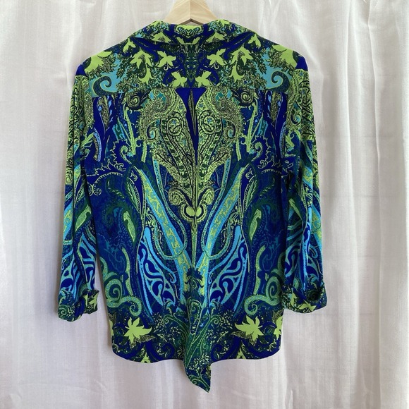 Nygard Button Front Roll Tap Sleeve Tie Front Blue Green &‎ Paisley Petite Small - Picture 4 of 10
